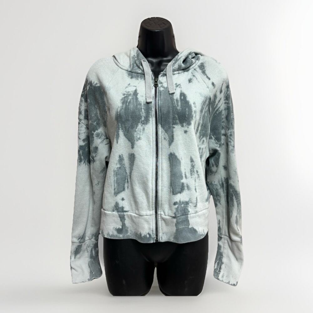 Alo Yoga Cropped Hoodie Womens Large Gray Tie Dye Full Zip Jacket